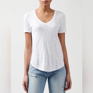 ATM Womens 100% Cotton Slub Jersey V-Neck Short Sleeve Tee White Size Small